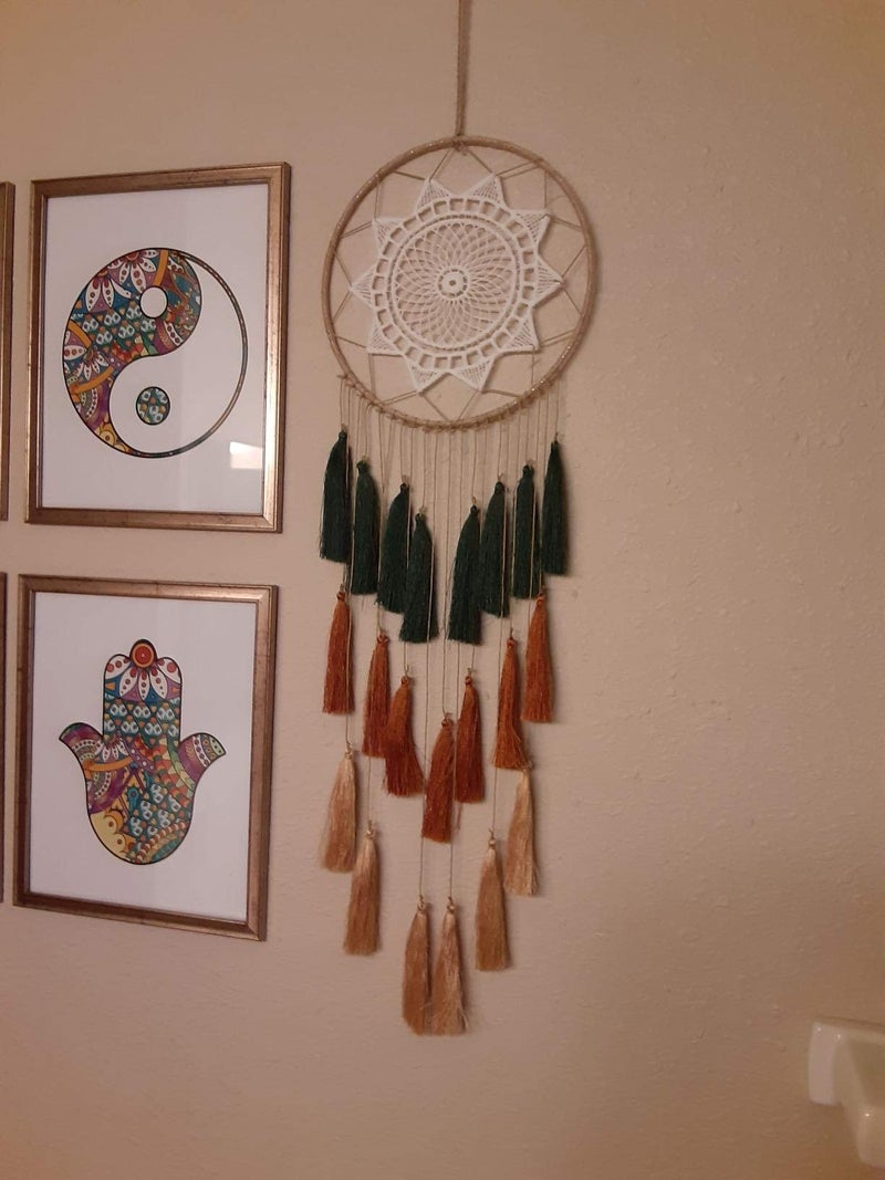 Pimuza Dream Catchers for Teens Girl Bedrooms Decor Boho Nightmare Crochet Sun Floral Woodland Traditional Dreamcatcher Windchime for Boy Room Decorations, Baby Shower, Toddler Crib,Gold Green Orange - Image 5